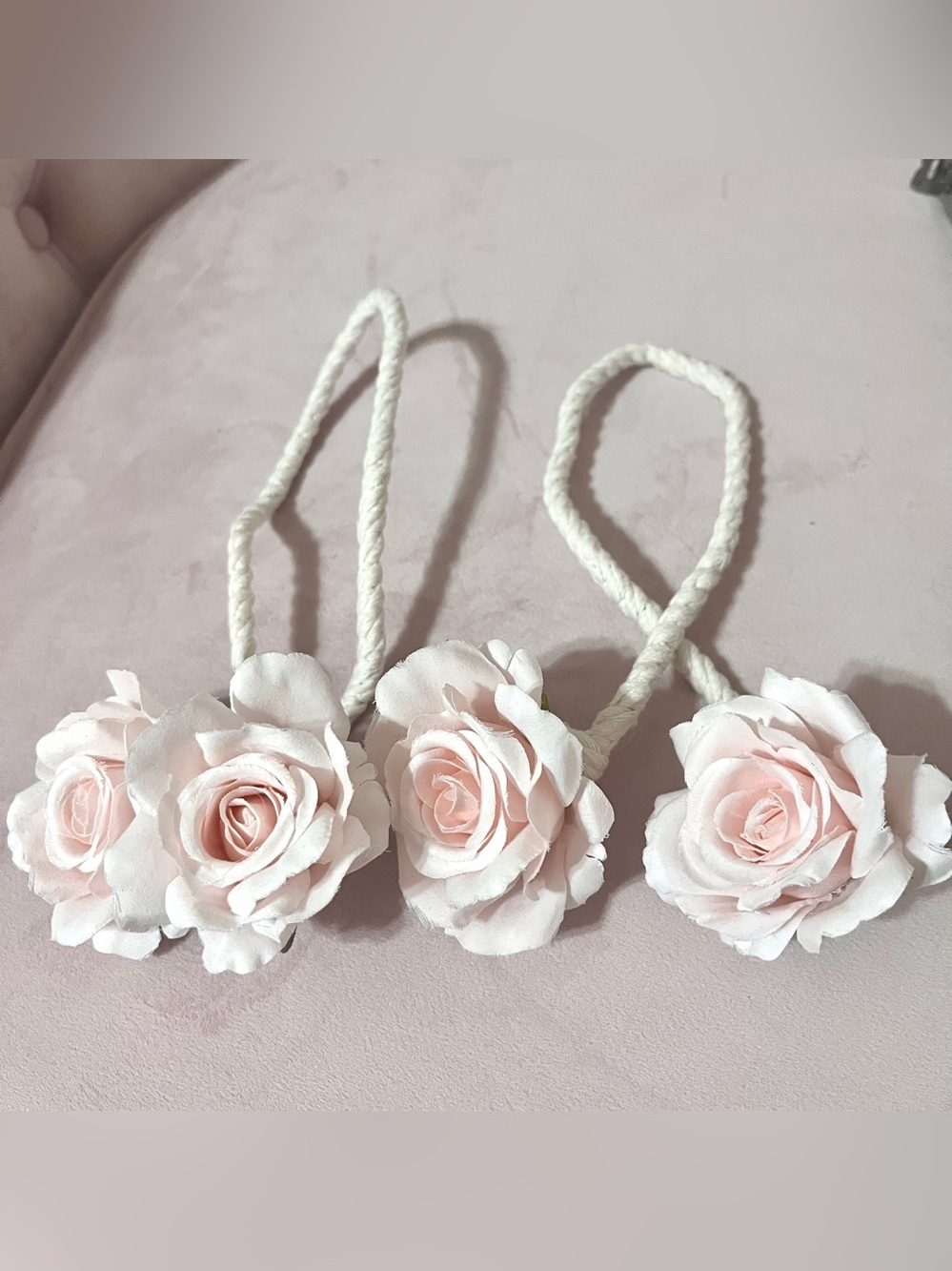 2 Pink Rose Curtain Tiebacks Rope Cord Holder